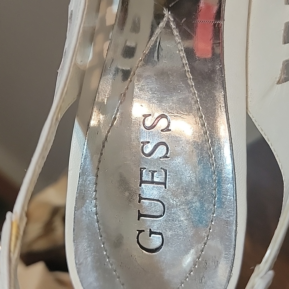 Guess shoes white leather w/ chrome buckles and studs , 8 - Picture 7 of 14